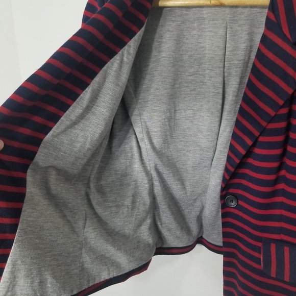 Monteau | Red Blue Nautical Striped Blazer Business Casual Jacket Size Medium - Picture 8 of 10